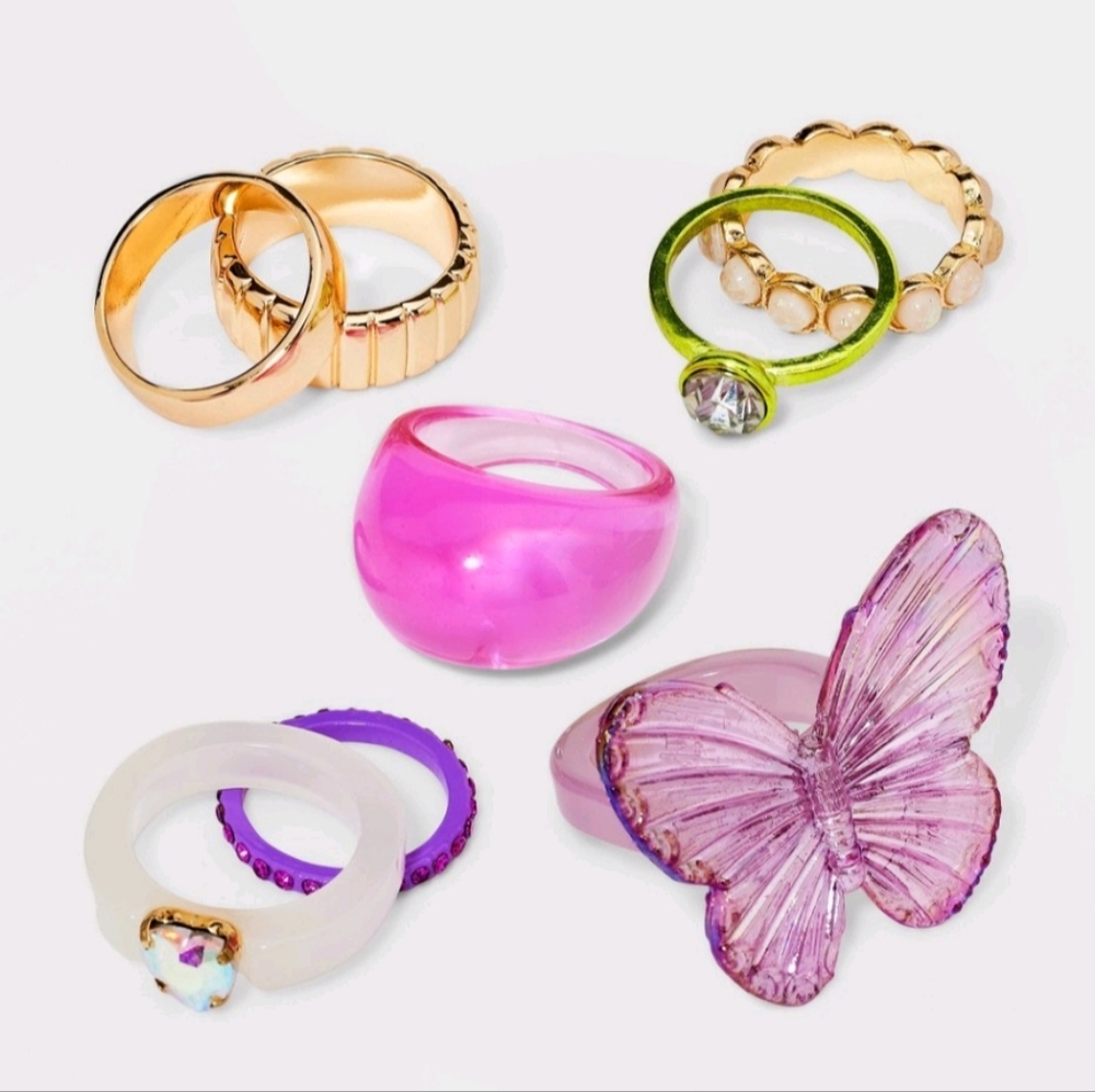 🎯nwt wild fable mixed ring butterfly and gem set 8 rings